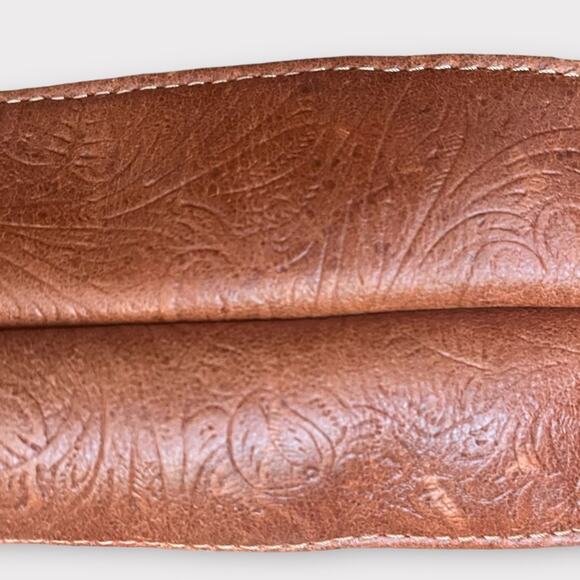 Southwestern Kelim Saddle Blanket Woven Tote Bag Purse Tooled Leather Trim - Picture 3 of 11